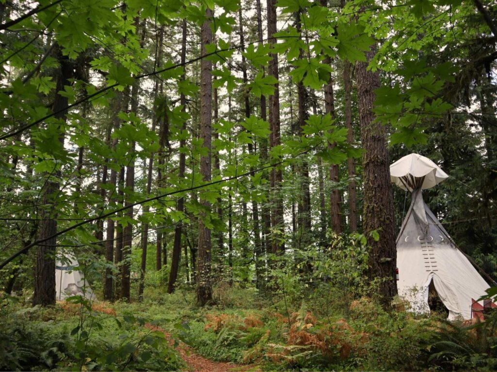 forest yoga retreat in Oregon for women who like to stay in tipis