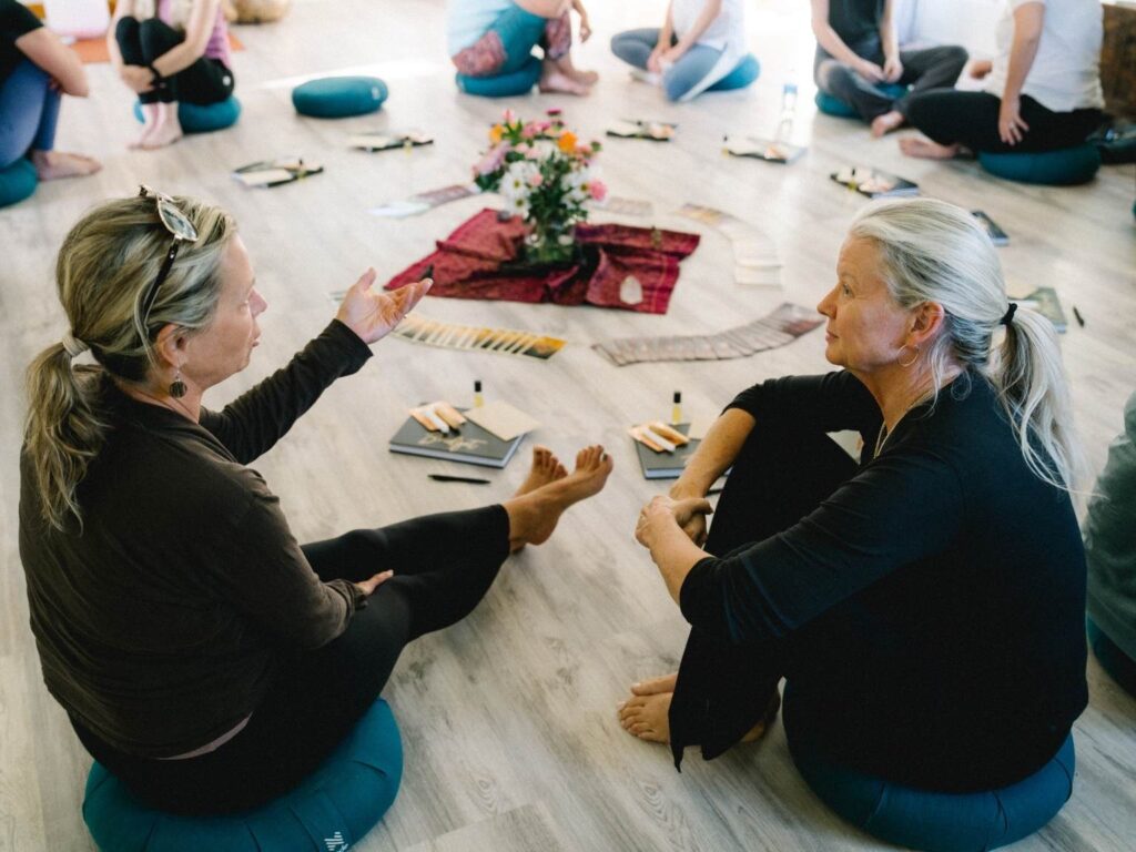 women's yoga retreat near Sedona -- women connecting around opening circle