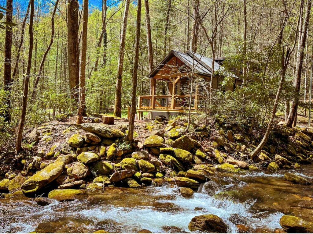 cozy creek and forest yoga retreat in the mountains near Asheville