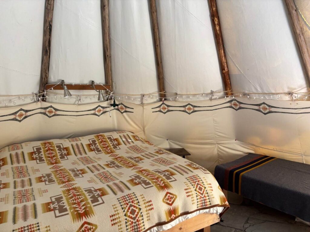 cozy tipi at yoga retreat in Oregon