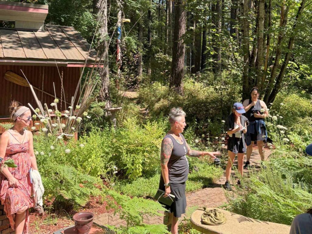 backyard plant identification walk in Oregon at a women's yoga retreat