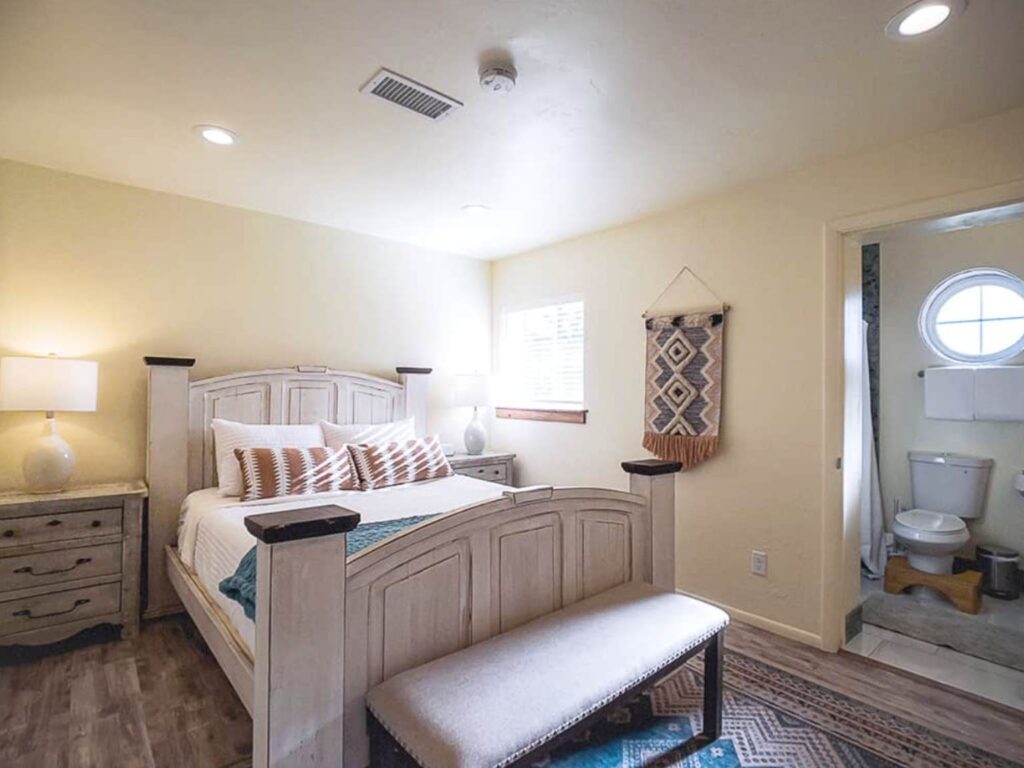 light and bright private room at a yoga retreat near Sedona