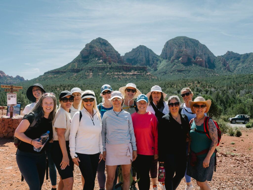 women gathering for a hike