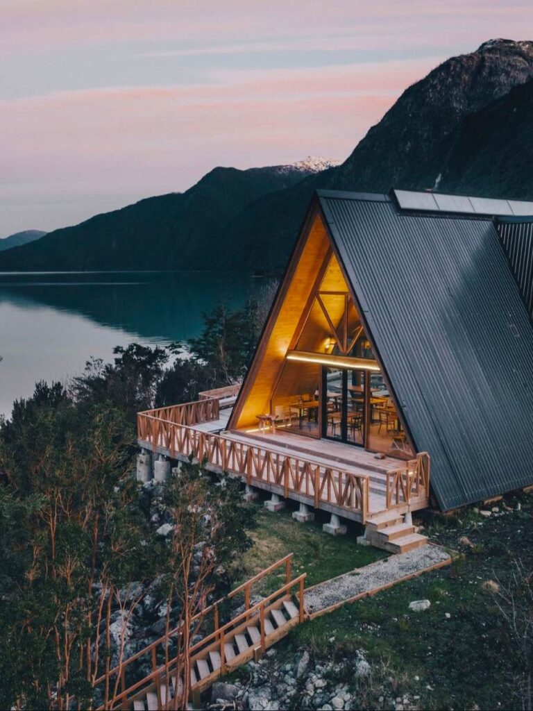 yoga retreat sunset at luxury lodge in Patagonia