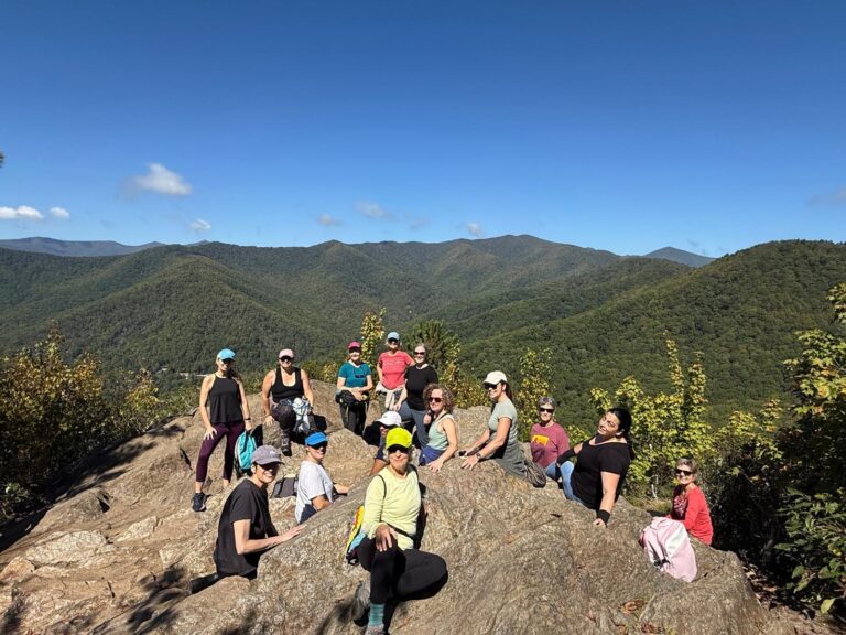 Women enjoying an Asheville area hike during a yoga retreat weekend