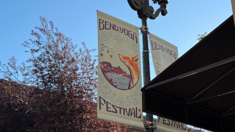 signage from the Bend Yoga Festival in downtown Bend, Oregon