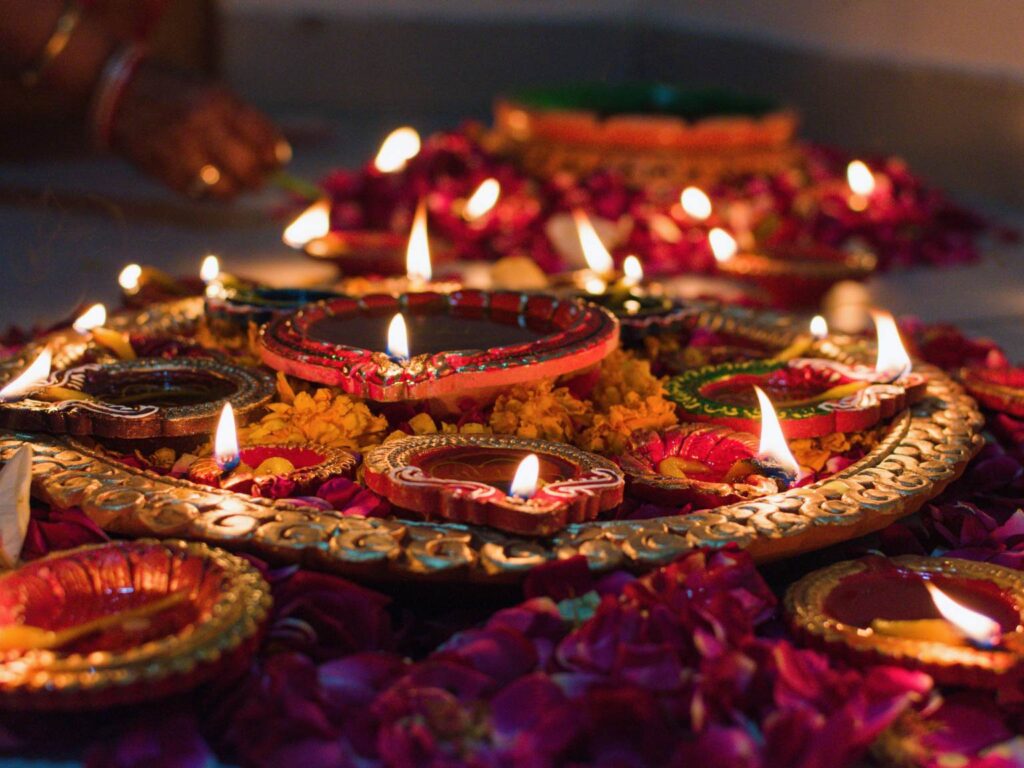 candles lit for the diwali festival of light in India