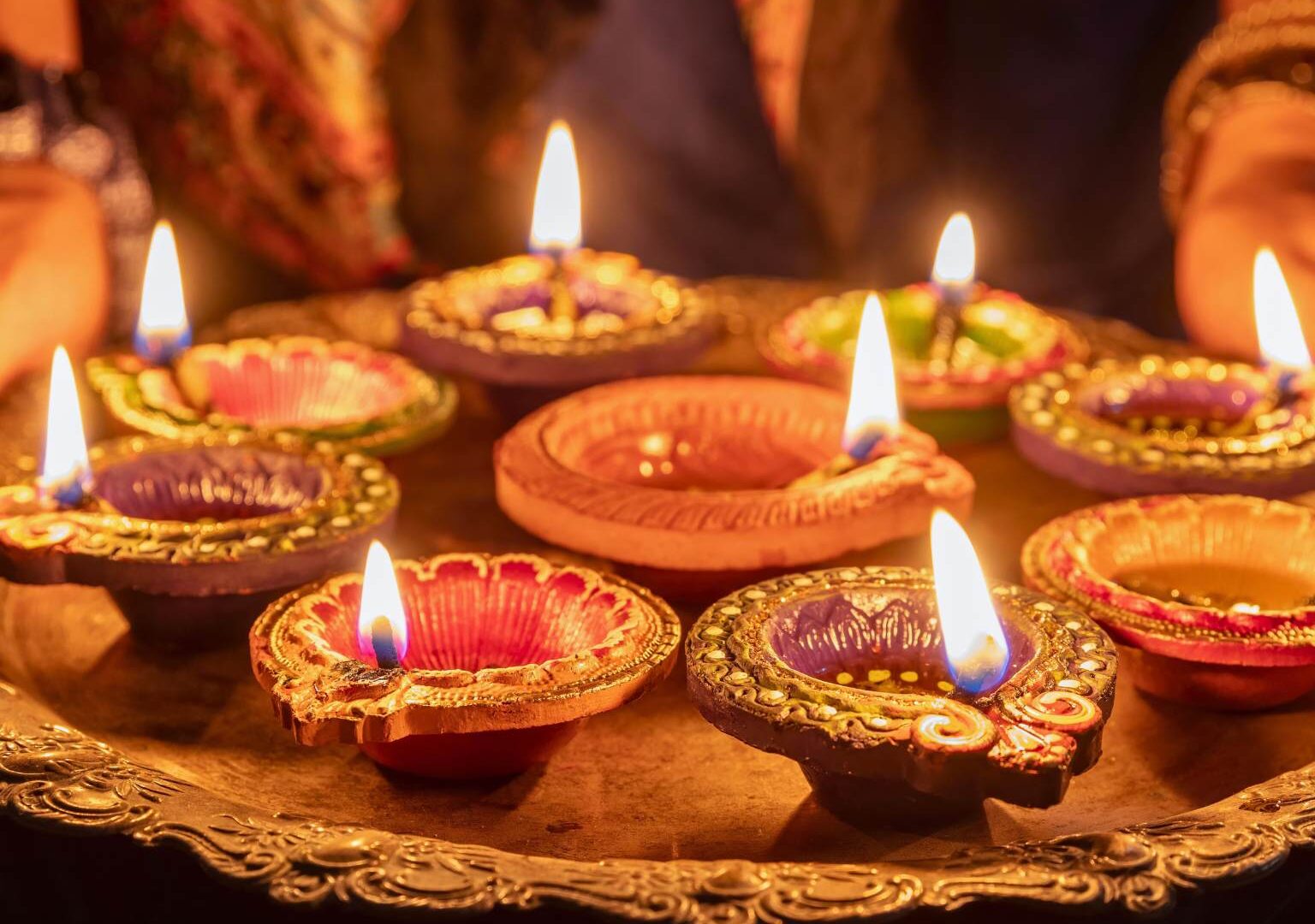candles lit for goddess Lakshmi during Diwali in India