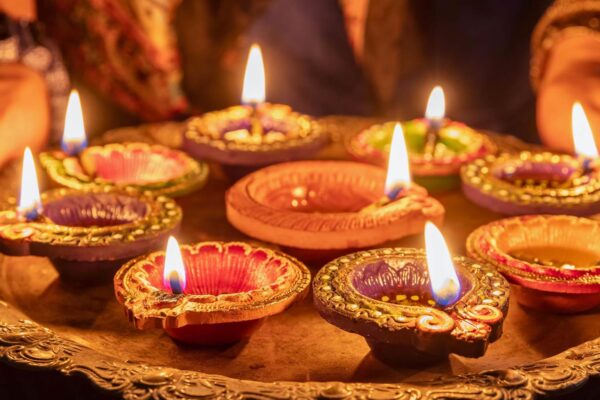 candles lit for goddess Lakshmi during Diwali in India