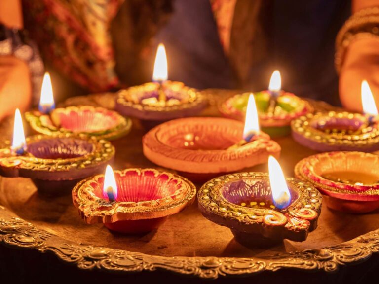 candles lit for goddess Lakshmi during Diwali in India